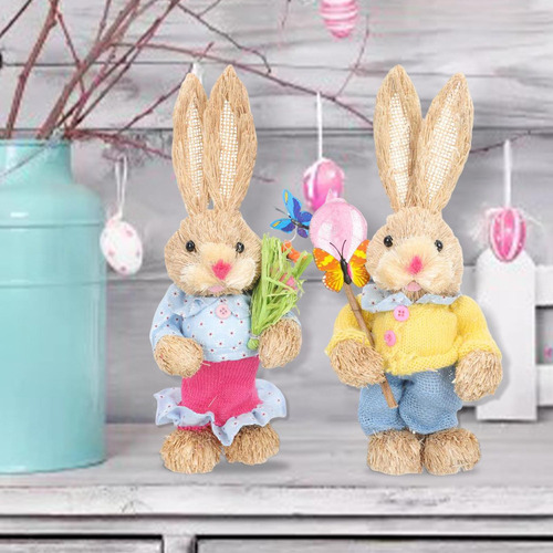 Cyz 2 Uds. Estatuillas De De Pie Animal Paja Pascua Conejo B