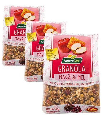 Kit C/3 Granolas Maçã E Mel Natural Life 300g Cd