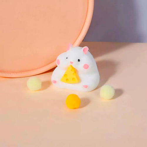 Squishy Ratoncito Con Queso + 4 Huellitas Pequeñas .
