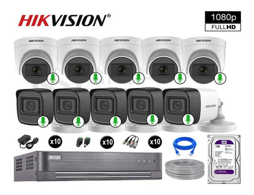 Kit 10 Cámaras Seguridad Con Audio 1080p Full Hd Vigilancia
