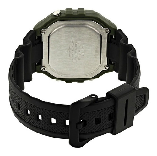 Imagen 2 de 2 de Reloj de pulsera Casio Youth W-218H de cuerpo color verde, digital, fondo gris, con correa de resina color negro, dial negro, minutero/segundero negro, bisel color verde, luz ámbar y hebilla simple