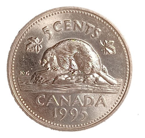 Canadá 5 Cents 1995 Sin Circular Km 182 Fauna Castor