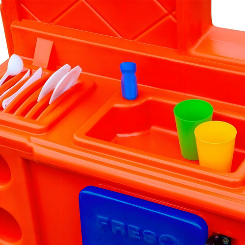 Grande Cozinha Infantil Completa De Brinquedo - Freso Cor Azul Com Laranja