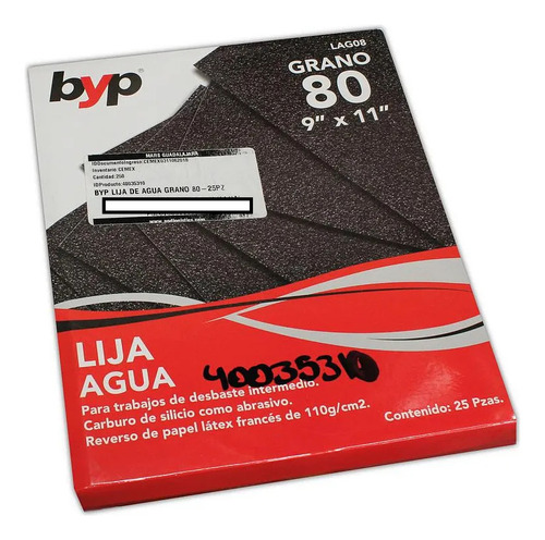 Paquete De 25 De Lija De Agua Grano 80 Byp Lag08