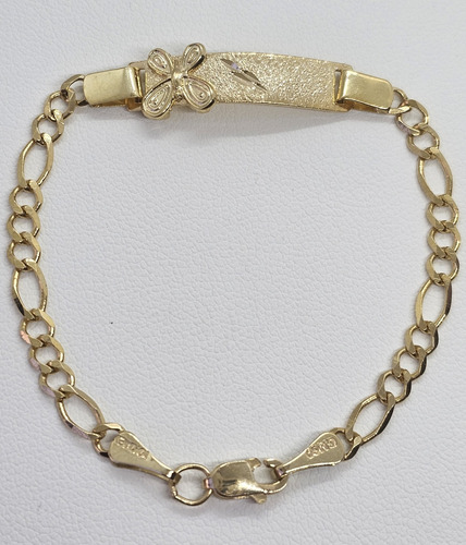 Esclava Pulsera Bebé Oro 10k Tejido Figaro 12.5cm Mariposa