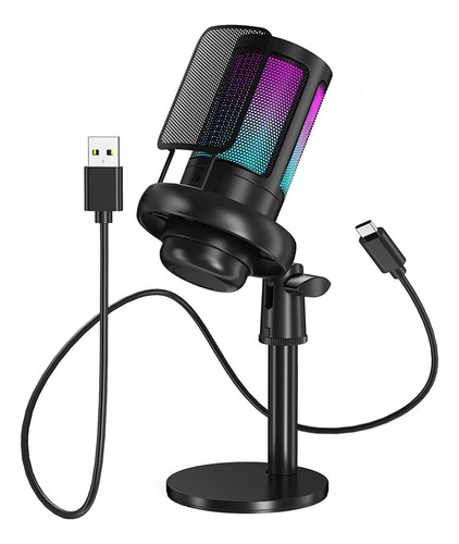 Micrófono Condensador Rgb Usb Para Estudio Profesional A6v 