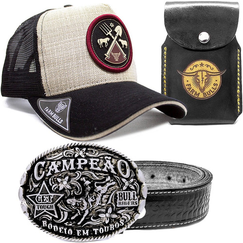 Kit Bone Country Cinto Fivela Luxo Cowboy Capa Farm Bulls 