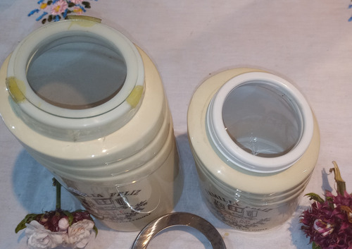 Antiguo Par Tarros Organizadores Cocina Ceramica Leer N788 Crema (Usado)