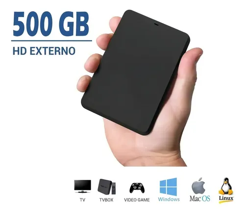 HD Externo 500GB USB 3.0 Hitachi Slim Portátil Preto para PS4 Xbox