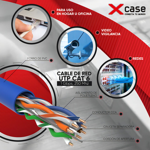 100 M Cable Red Utp Xcase Cat 6 Azul P/interior 0.57mm