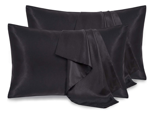 Juego De 4 Fundas De Almohada De Satén Negro