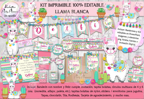Kit Imprimible Candy Bar Llama Blanca Alpaca 100% Editable
