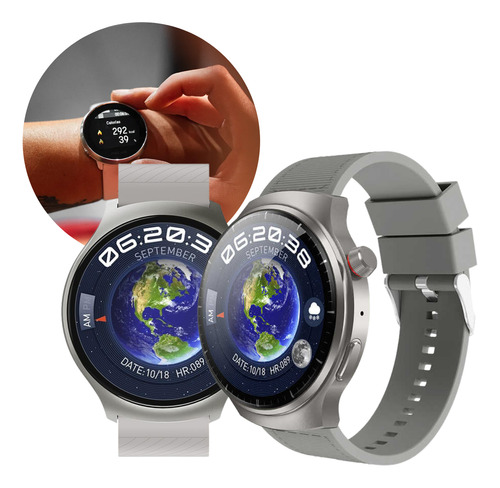 Relógio Smartwatch Hw6 Mini Tela Amoled 1,52 Bluetooth E Nfc Prateado Cinza/prata/couro Metal