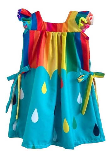 Imagem 1 de 5 de Vestido Infantil  Arco Íris Colorido 