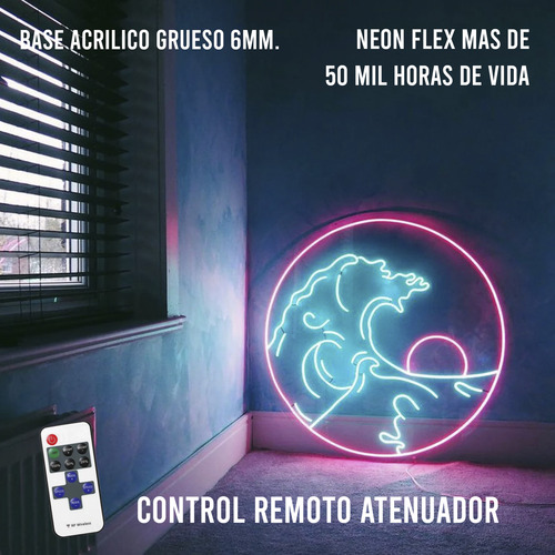 Letrero Luz Neon Gran Ola Retro Led Con Control Remoto