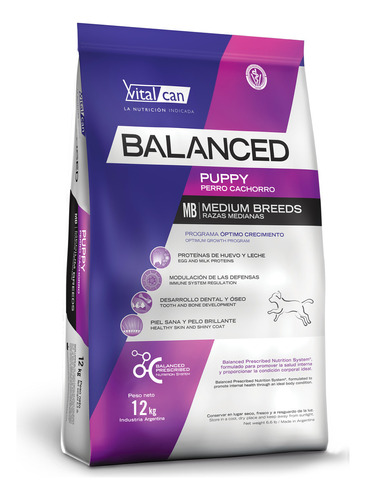 Vitalcan Balanced Para Perro Cachorro Raza Mediana En Bolsa De 12kg 