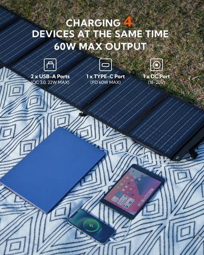 Panel Solar Portátil 60w Impermeable Plegable
