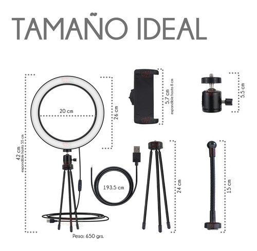 Aro De Luz Led 26cm Con Mini Tripie Y Soporte Para Celular