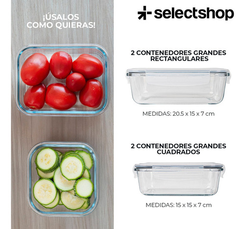 Set 12 Contenedores 24pzs Tóper De Vidrio Hermético Con Tapa Selectshop