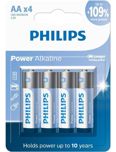 Pilhas Alcalinas Aa Philips C/ 4 Unidades