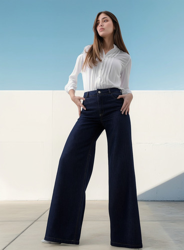 Pantalón Upminorista Jean Wide Leg Mujer Dama