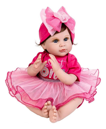 Muñeca Reborn Vinil Silicona Osito Tutu Rosa Moño Leotardo