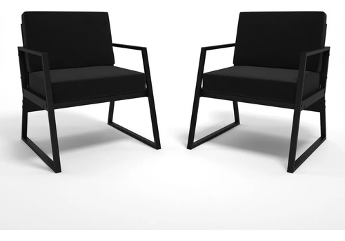 Kit 2 Poltronas Suede Cinza Estilo Industrial Moderno Desenho Do Tecido Preto