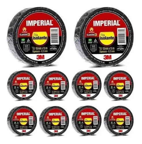 Kit 10 Fita isolante 3M cor preto 10m x 18mm