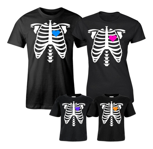 Playeras Para Familia Esqueleto Día De Muertos Halloween 4pz