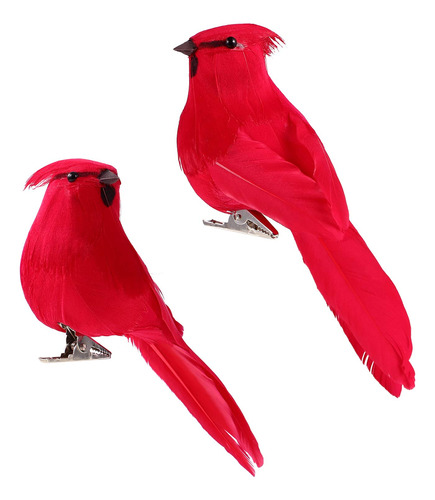 Tendycoco Aves Cardenales Artificiales Rojas Con Clip, Adorn