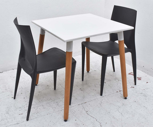 Combo Mesa Bar Eames 70 + 2 Sillas Napoli - Muebles Castelar Blanco/negro Liso