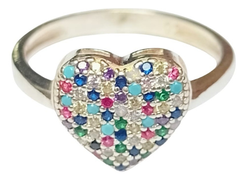 Anillo Plata 925 Corazon Cubic Multicolor Anpl979 Lucio Di R