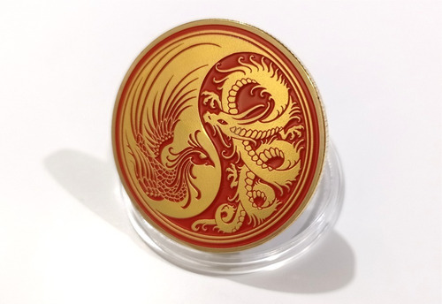 Moneda Feng Shui De Dragón Y Fénix Yin Yang De 40mm.