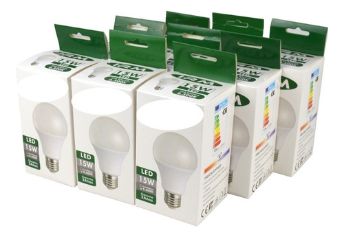 Pack 6 Ampolletas Led Diseño Bola E27 15w Luz Blanca Hogar