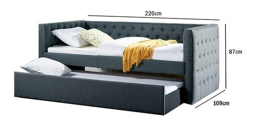 Imagen 4 de 4 de Daybed Tricia Gris Capitoneado, Cama Canguro Contemporánea
