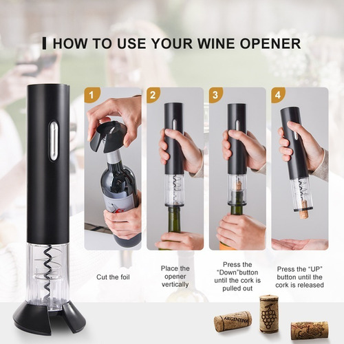 Kit Abridor Botellas Vino Electrico Sacacorchos Descorchador