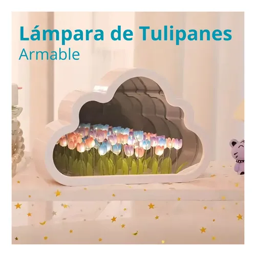 Lampara Mesa Tulipanes Infinitos Espejo Nube - Cubo