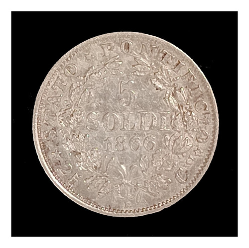 Estados Pontificios 5 Soldi 1866 Exc Plata Km 1375 Pio Ix