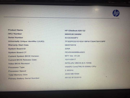 Hp Laptop 820 G2 Para Piezas (Usado)