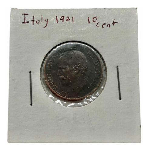 Moneda De Cobre Italiana 10 Centésimos Del Año 1921 Vittorio