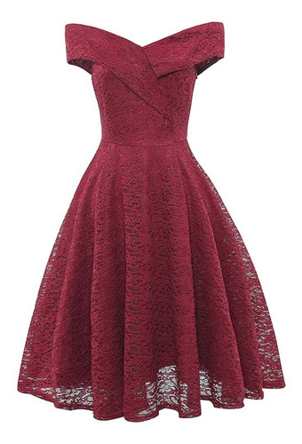 Vestido Mujer Elegante Encaje Cuello En V Off Shoulder