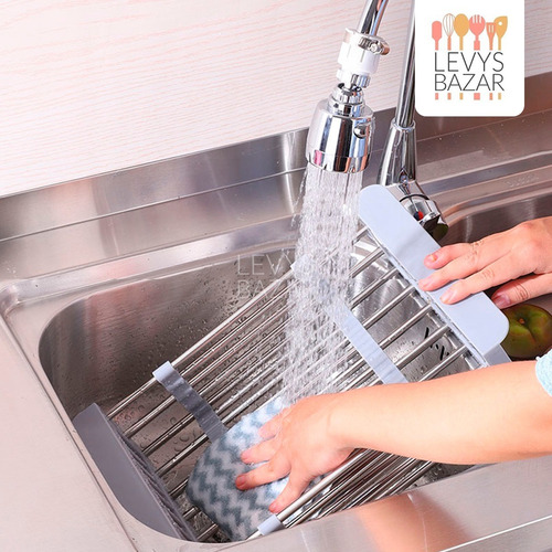 Imagen 4 de 9 de Escurridor Extensible Acero Inox Secaplatos Bacha Verduras