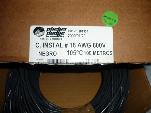 Cable# 16 Awg Marca Phelps Dodge 16 Hilos. Negro 100% Cobre