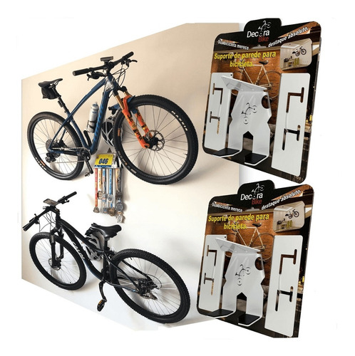 Imagem 1 de 10 de 2 Suportes Para Pendurar 2 Bicicletas Na Parede Com Trilhos P Troca Entre Modelos Mtb Speed + Furo Pra Tranca E Gabarito