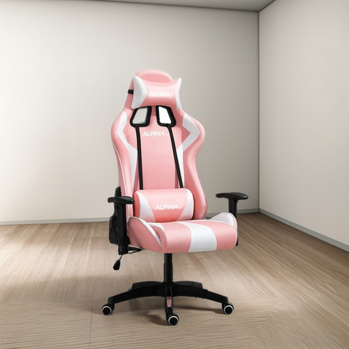 Silla Sillón Gamer Ergonómica Giratoria Reclinable Premium Alpina Ft-055 Rosa/blanco
