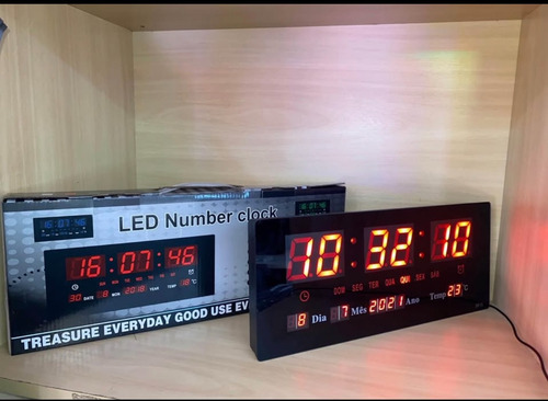 Relógio Ns Iluminação Digital Led De Parede 40cm Vermelho Preto