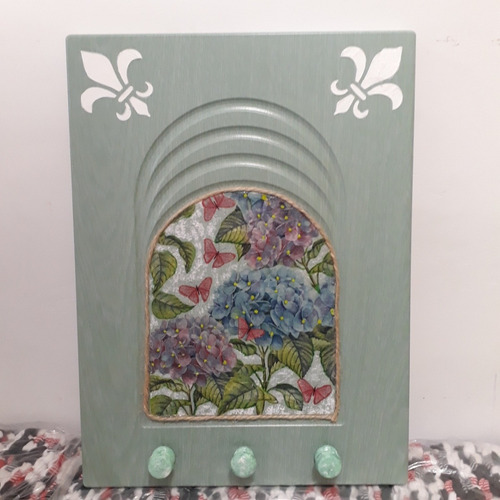 Imagen 3 de 3 de Perchero De Pared Cuadro Decorativo Flores Paisaje