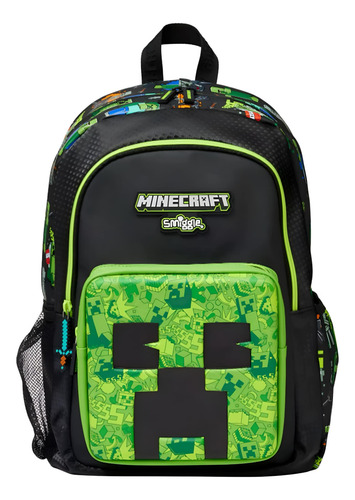 Minecraft Mochila Escolar Marca Smiggle/ Diseño Videojuego Negro Estampada