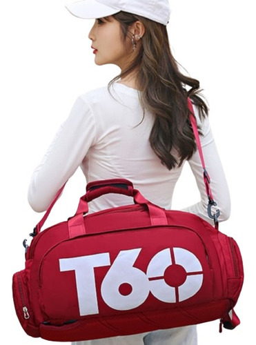 Bolsa De Academia Mala De Viagem Impermeável T60 Acambamento Dos Ferragens Metal Cor Vermelho Correia De Ombro Cor Da Bolsa Desenho Do Tecido Liso