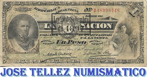 Bottero 1303 Billete 1 Peso Resellado 1897 Mb- Palermo